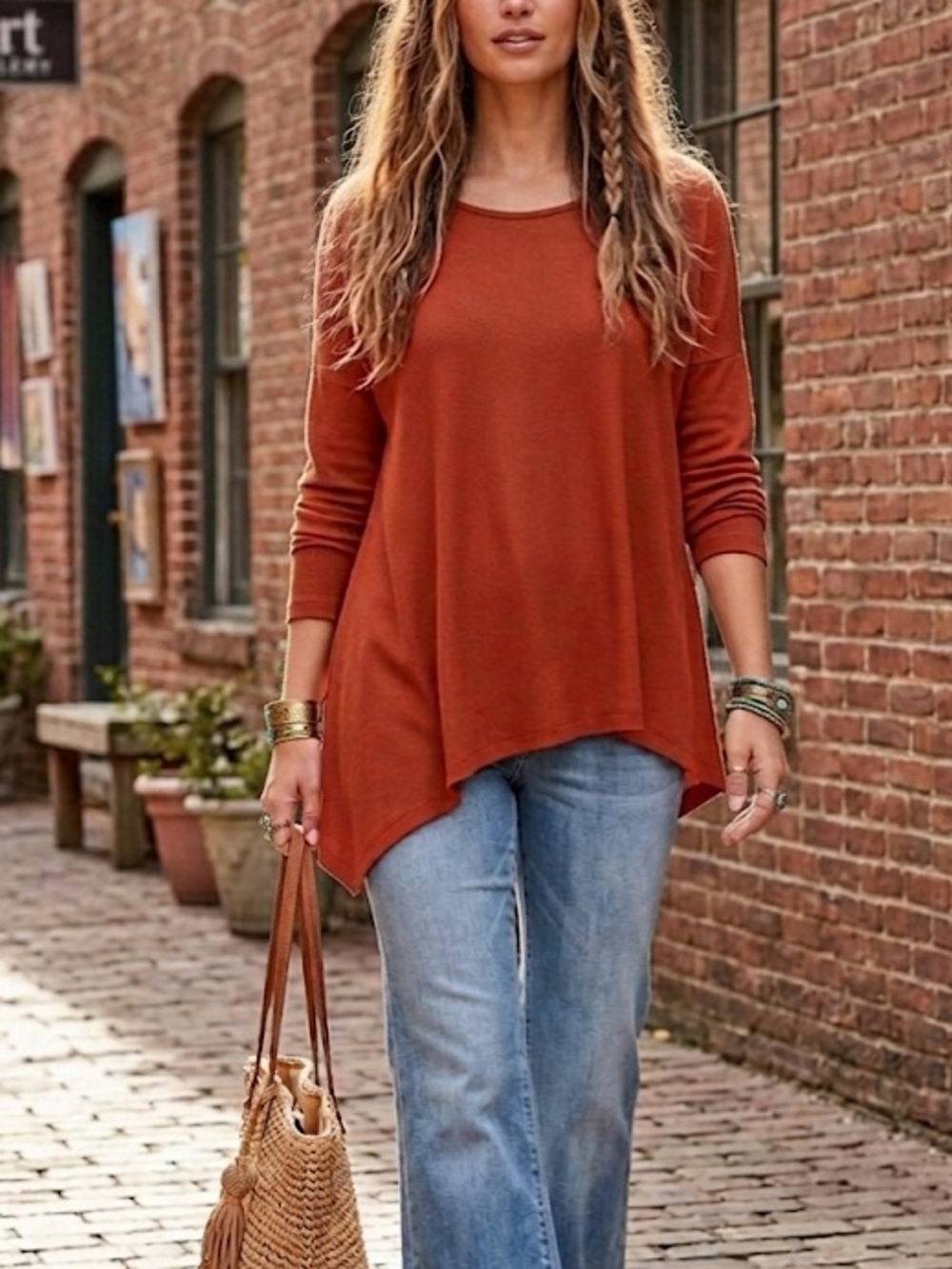 COS Rust Orange Red Asymmetric Wool Blend Pullover Sweater Size Small New Boho